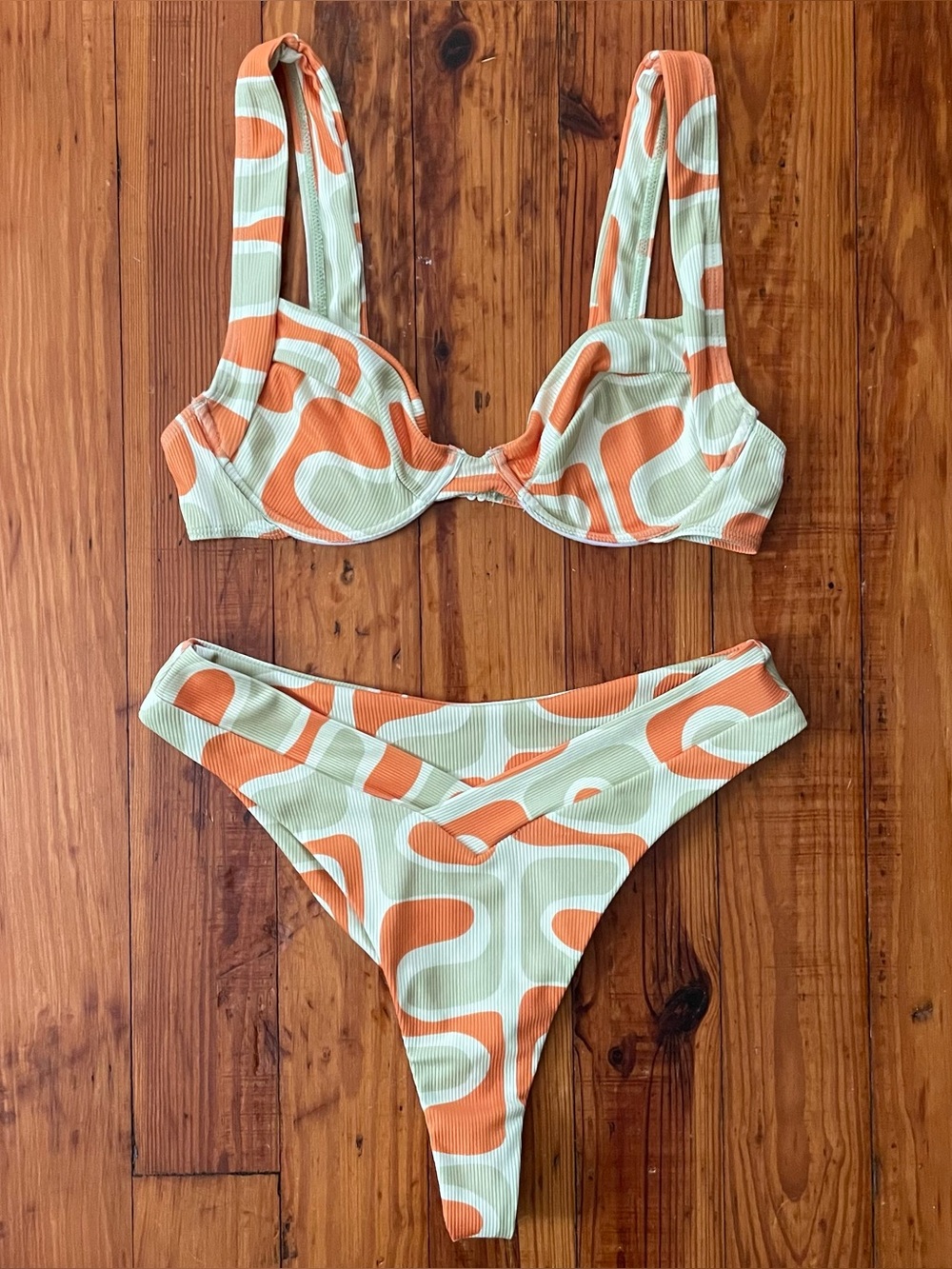 Aurelle Green & Orange Bikini Set